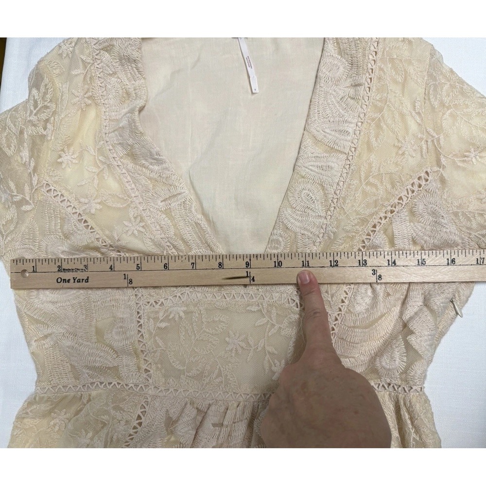 Free People Boho Dress Mountain Laurel Lace Crochet Almond Beige Ivory SZ‎ 2 - Picture 12 of 13